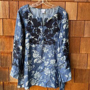 Chicos Blue Chambray Floral Embroidered Tunic Top in Women’s 16/18
